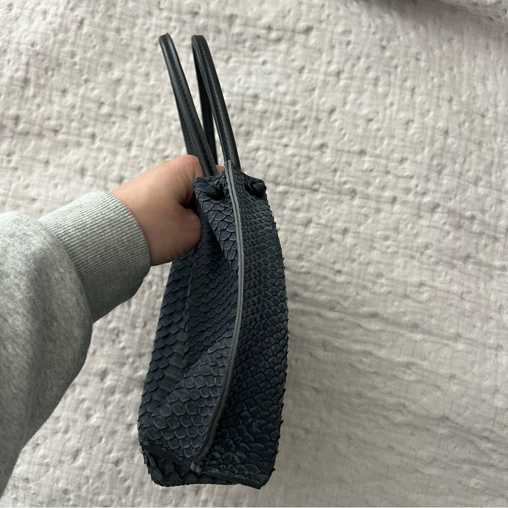 B. MAY Python Snake Leather Mini Bag One Size Dar… - image 5